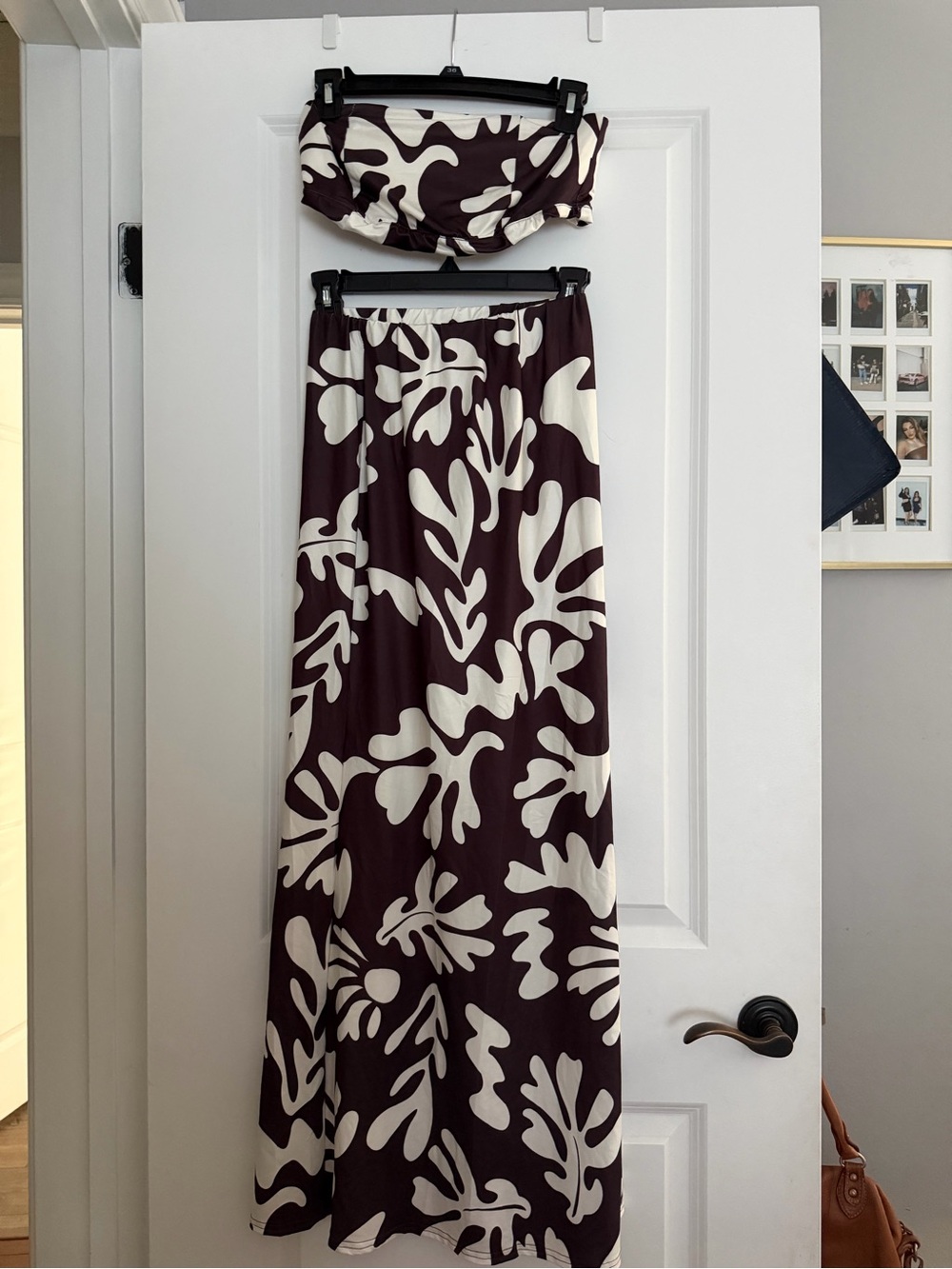 Two-Piece Strapless Maxi Set in Ivory and Deep Brown